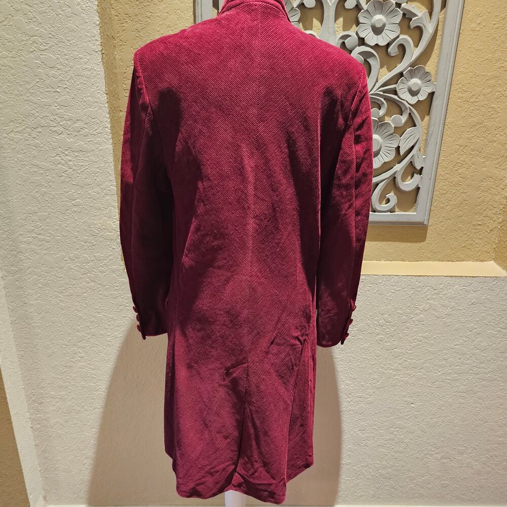 Burgundy Corduroy Velvet S Long Coat Statement Dramatic Gothic Victorian Cosplay - Picture 5 of 16